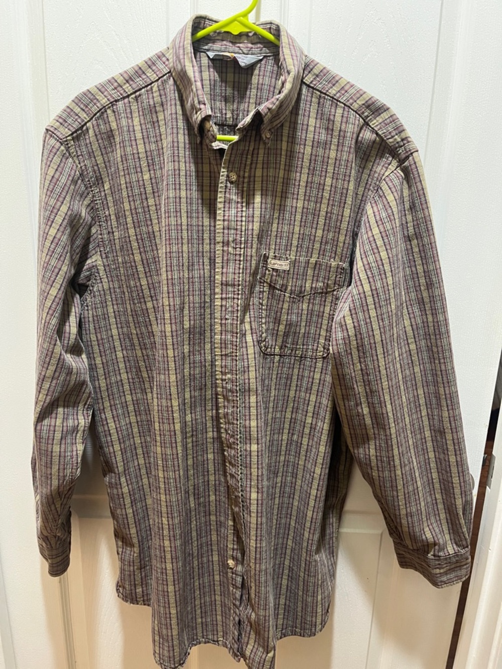 Carhartt Olive Plaid Button-Down Shirt XL -Vintage Heavy Material